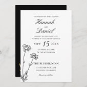 Elegante Black & Gold Wildblume Einladung zur Hoch (Vorne/Hinten)