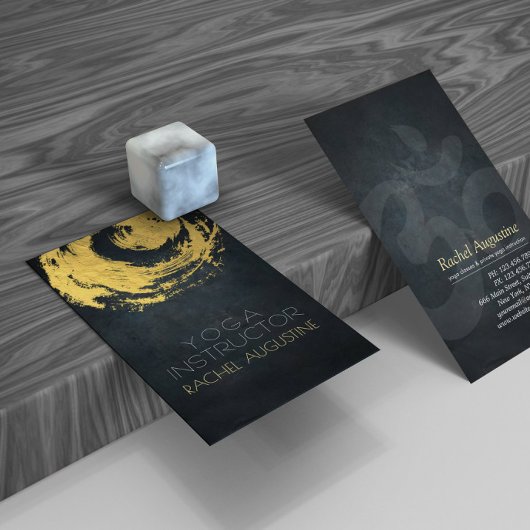 Elegante Black & Gold YOGA ZEN Symbol Pinselstrich Visitenkarte
