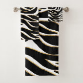 Elegante Black Gold Zebra White Animal Print Badhandtuch Set (Insitu)