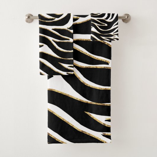 Elegante Black Gold Zebra White Animal Print Badhandtuch Set (Insitu)