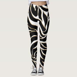 Elegante Black Gold Zebra White Animal Print Leggings
