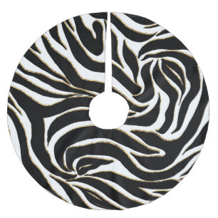 Elegante Black Gold Zebra White Animal Print Polyester Weihnachtsbaumdecke