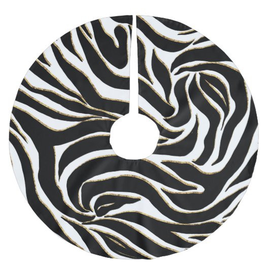 Elegante Black Gold Zebra White Animal Print Polyester Weihnachtsbaumdecke (Vorderseite)