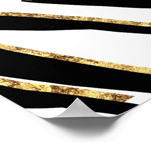 Elegante Black Gold Zebra White Animal Print Poster (Ecke)