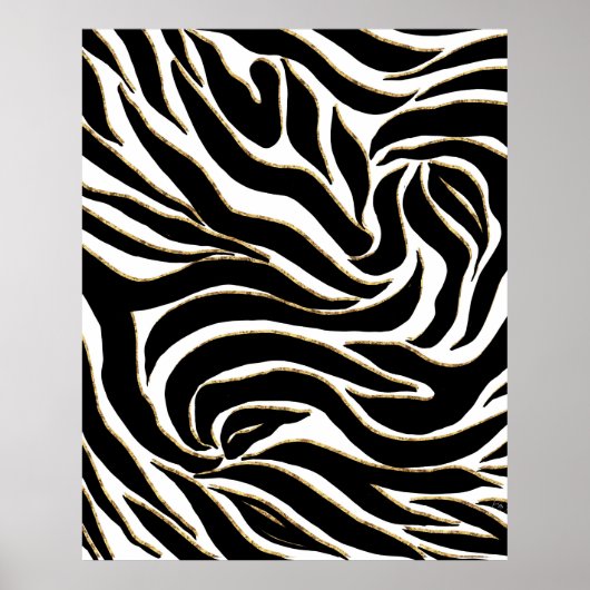 Elegante Black Gold Zebra White Animal Print Poster (Vorne)