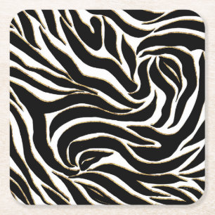 Elegante Black Gold Zebra White Animal Print Rechteckiger Pappuntersetzer