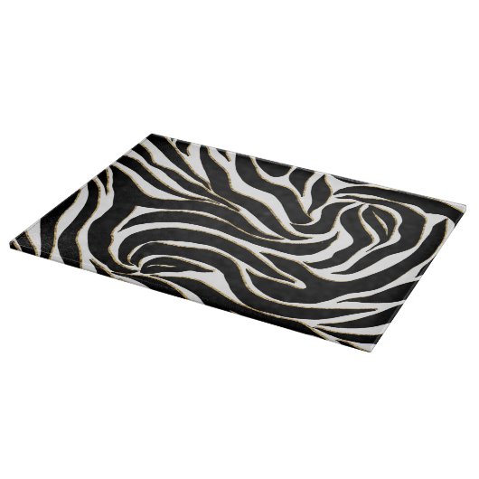 Elegante Black Gold Zebra White Animal Print Schneidebrett (Ecke)