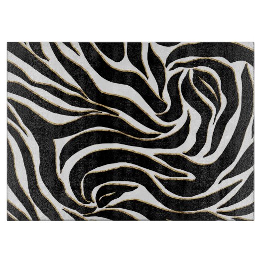 Elegante Black Gold Zebra White Animal Print Schneidebrett (Vorderseite)