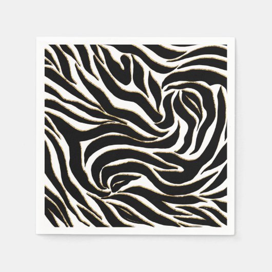 Elegante Black Gold Zebra White Animal Print Serviette (Vorderseite)
