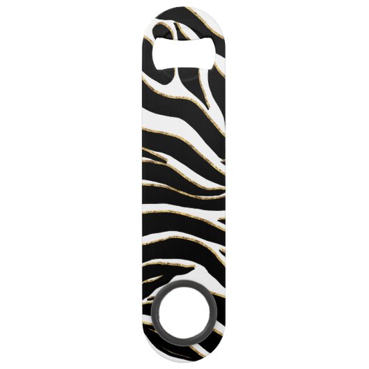Elegante Black Gold Zebra White Animal Print Speed Flaschenöffner (Vorderseite)