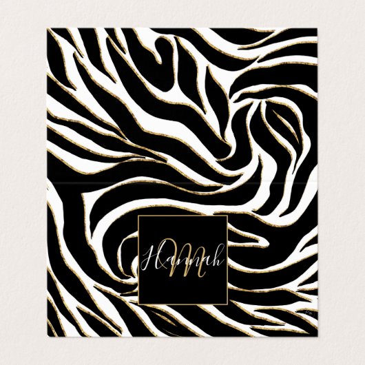 Elegante Black Gold Zebra White Animal Print Visitenkarten (Außenseite Aufgefaltet)