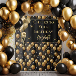Elegante Black Gold zum Geburtstag von Balloons Hi Wandteppich