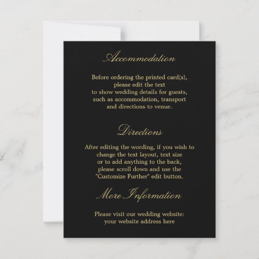 Elegante Black Golden Beige Wedding Details Card Einladung (Vorderseite)