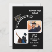 Elegante Black Graduation Party Einladung mit Freu (Vorderseite)