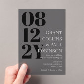 Elegante Black Gray Big Date Typografy Wedding Acryleinladungen (Insitu (Handheld))