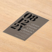 Elegante Black Gray Big Date Typografy Wedding Acryleinladungen (Ablage )
