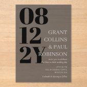 Elegante Black Gray Big Date Typografy Wedding Acryleinladungen (Vorderseite)