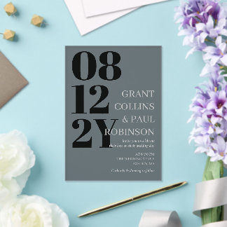 Elegante Black Gray Big Date Typografy Wedding Acryleinladungen