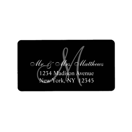Elegante Black Gray Monogram Wedding Adressaufkleber (Vorne)