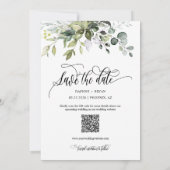 Elegante Black Green Blätter QR Code Foto Hochzeit Save The Date (Rückseite)