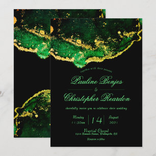 Elegante Black Green Gold Hochzeit Einladung
