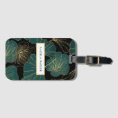 Elegante Black Green Gold Kontur Ginkgo Blätter Gepäckanhänger (Vorderseite (Horizontal))