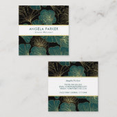 Elegante Black Green Gold Kontur Ginkgo Blätter Quadratische Visitenkarte (Vorne/Hinten)