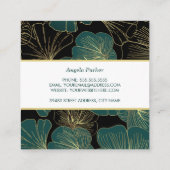 Elegante Black Green Gold Kontur Ginkgo Blätter Quadratische Visitenkarte (Rückseite)