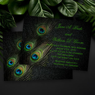 Elegante Black Green Gold Peacock Wedding Einladung
