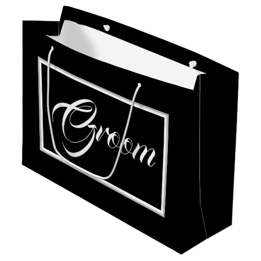 Elegante Black Groom große Geschenktasche Große Geschenktüte (Vorderseite Schrägansicht)