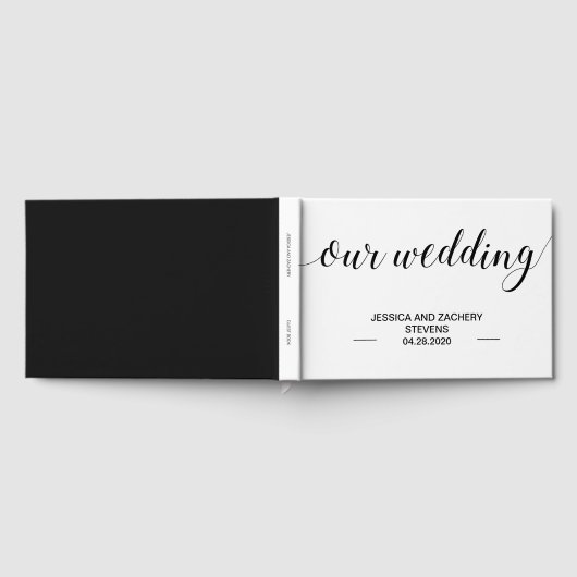 Elegante Black Handwriting Script Hochzeit Gästebuch (Voll)