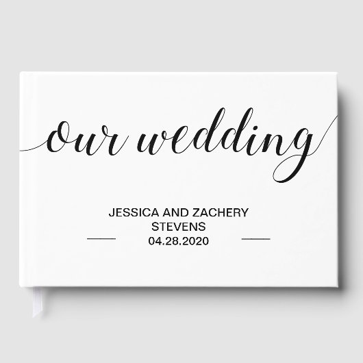 Elegante Black Handwriting Script Hochzeit Gästebuch (Vorderseite)