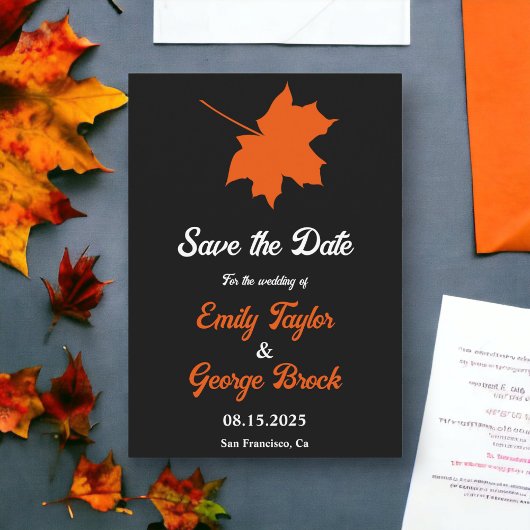 Elegante Black Herbstlaubs Boho Chic Floral Weddin Save The Date