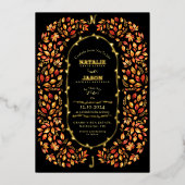 Elegante Black Herbstlaubs Rustic Boho Wedding Folieneinladung (Vorderseite)