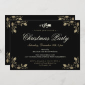 Elegante Black Holly Bells Weihnachtsfeier Einladung (Vorne/Hinten)