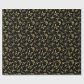 Elegante Black Imitats Gold Glitzer Butterflies Geschenkpapier (Flach)