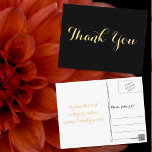 Elegante Black Imitats Gold Script Hochzeit Vielen Postkarte<br><div class="desc">Erstellen Sie Ihre eigene,  personalisierte,  elegante Dankeschön Postcard. Geben Sie einfach Ihre Nachricht ein / vielen Dank. Elegante Dankeschön an die Postkarte für die Verwendung bei Hochzeit,  Heiratsjubiläum,  Geburtstag,  Abschluss,  Brautparty,  Babydusche,  Feiertagen,  oder alle anderen besondere Anlass bezogenen Mailings.</div>