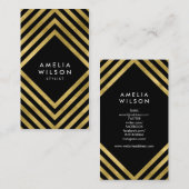 Elegante Black Imitats Gold Stylist Social Media Visitenkarte (Vorne/Hinten)