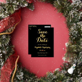 Elegante Black Imitats Gold Wedding Save the Date Folie Einladungspostkarte
