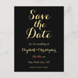 Elegante Black Imitats Gold Wedding Save the Date Postkarte