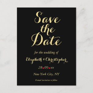 Elegante Black Imitats Gold Wedding Save the Date Postkarte