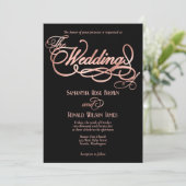 Elegante Black & Imitats Rose Gold Calligraphy Wed Einladung (Stehend Vorderseite)