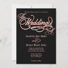 Elegante Black & Imitats Rose Gold Calligraphy Wed Einladung
