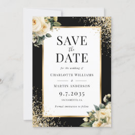 Elegante Black Ivory Gold Confetti Blumenhochzeit Save The Date
