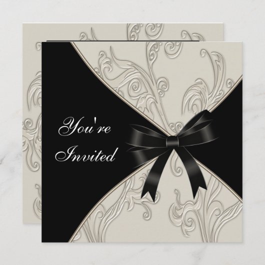 Elegante Black Ivory-Party Einladungen (Vorne/Hinten)