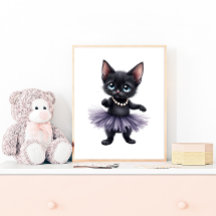 Elegante Black Kitten Ballerina in Lila Tutu