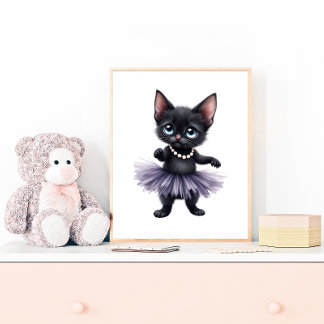 Elegante Black Kitten Ballerina in Lila Tutu Poster