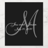 Elegante Black Krawatte Affair Monogram Names Wedd Weinetikett (Einzelnes Label)