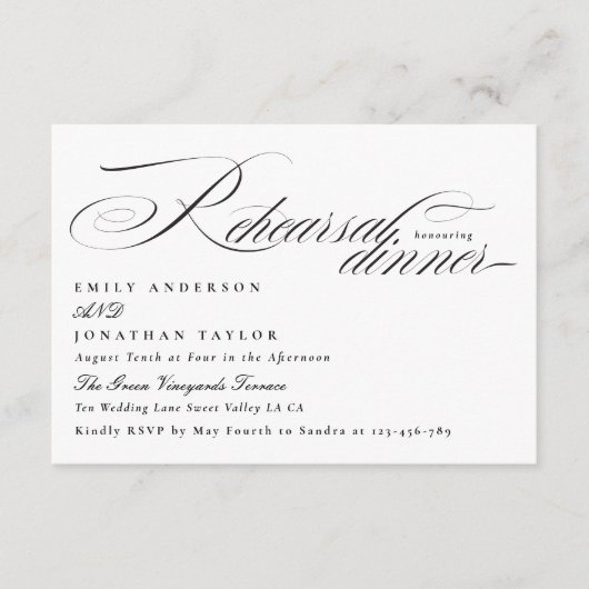 Elegante Black Krawatte Calligraphy Probe Dinner Begleitkarte (Vorderseite)