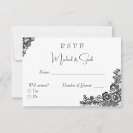 Elegante Black Lace RSVP Karte für Hochzeiten